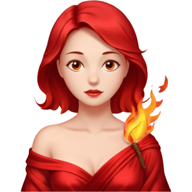Woman slowly letting red silk fall from her shoulders, firelight flicker emoji