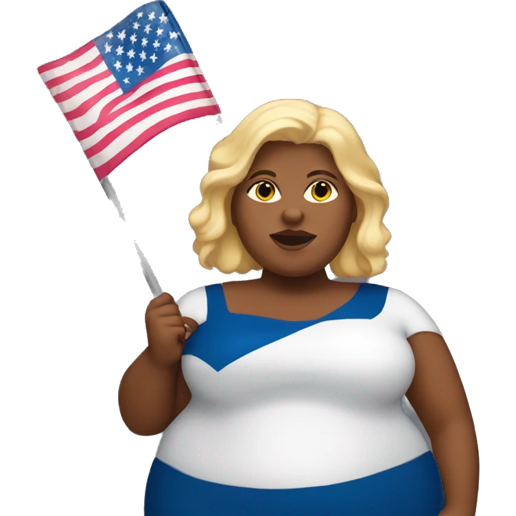 very fat lady with blonde hair and holding an american flag emoji