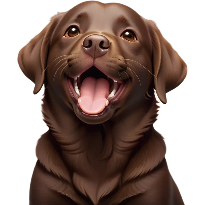 Cinematic Cute Yawning Chocolate Labrador Portrait Emoji, Head tilted slightly with a dramatic, wide-open yawn, showcasing a smooth chocolate Fur with a velvety texture, floppy ears slightly drooping, round brown eyes barely open in drowsy contentment, Simplified yet irresistibly adorable features, highly detailed, glowing with a soft, cozy glow, high shine, relaxed yet expressive, stylized with a touch of whimsy, bright and endearing, soft glowing outline, capturing the essence of a sleepy yet affectionate companion, so drowsy it feels like it could stretch out of the screen and curl up for a nap! emoji