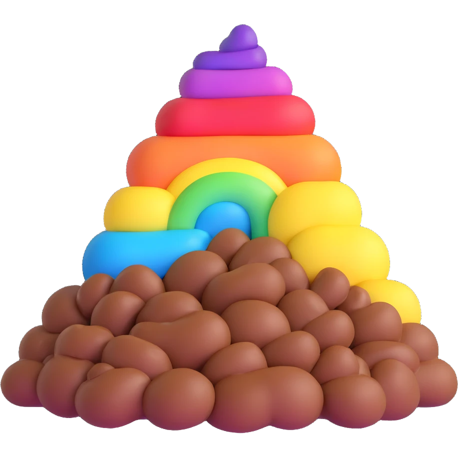 pile of poo with a bold rainbow gradient, extra vibrant colors emoji