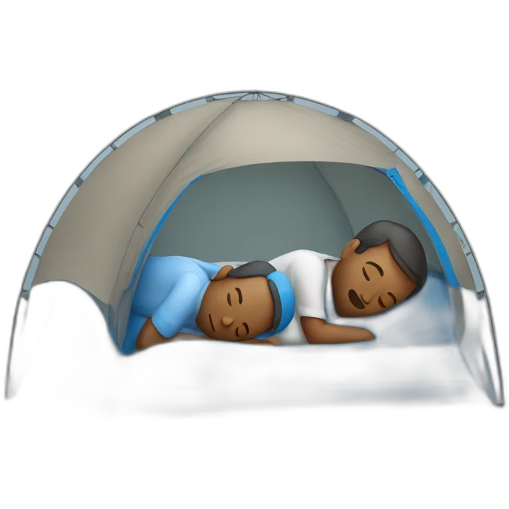 two fathers laying asleep inside a blue tent emoji