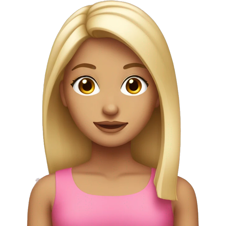 a tanned blonde girl with a pink bow and straight hair and long lashes  emoji