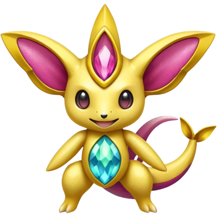 Elemental shimmering lucky charming smiling cute Genesect-Jirachi-Dragalge-Hawlucha-Pokémon-Fakémon-hybrid-creature emoji