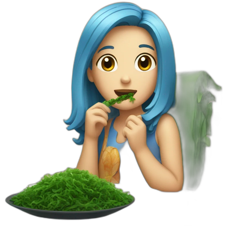 Girl watching television eating seaweed emoji