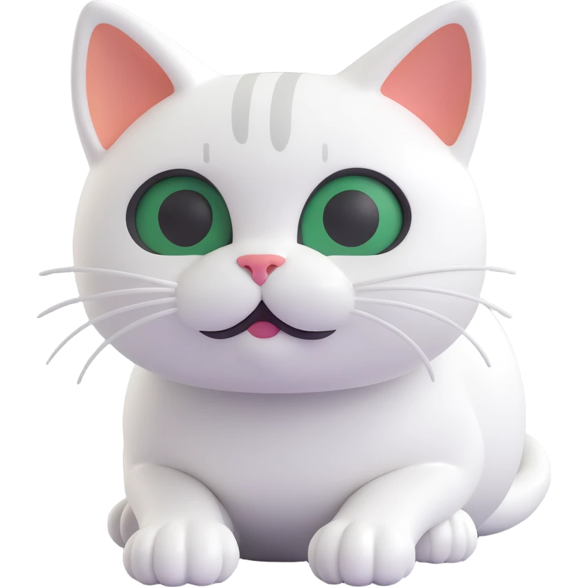 white cat with three black spots on its face, playful and expressive emoji