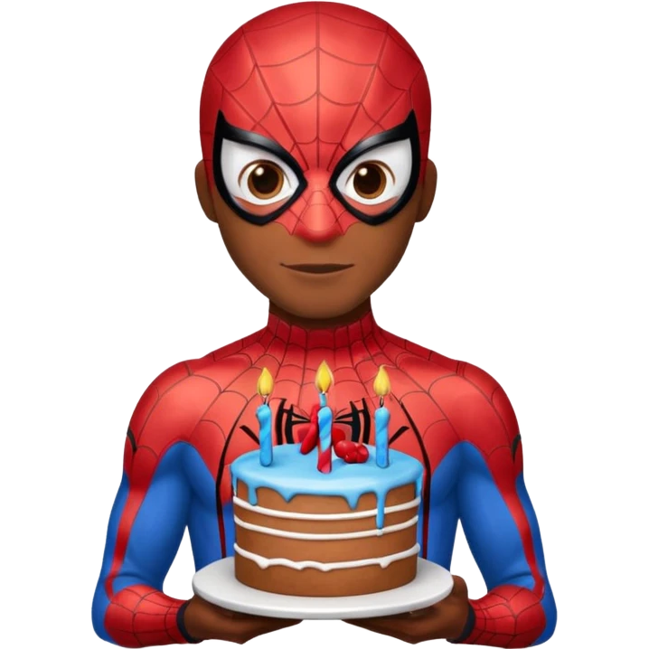 Spider-Man with a happy birthday cake emoji