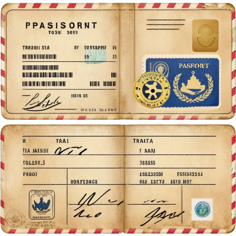 Passport with travel stamps and boarding pass emoji