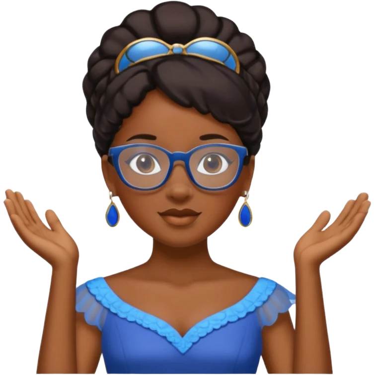 Black princess blue dress wearing glasses emoji