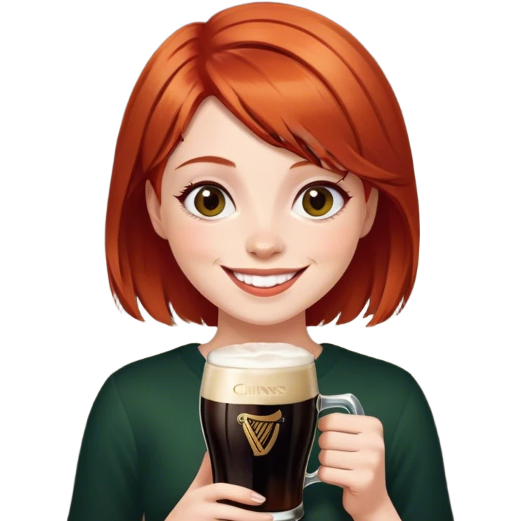 Short red hair girl smiling with Guinness  emoji