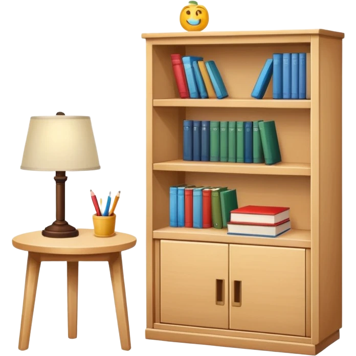 a small light wooden table bookshelf storage emoji