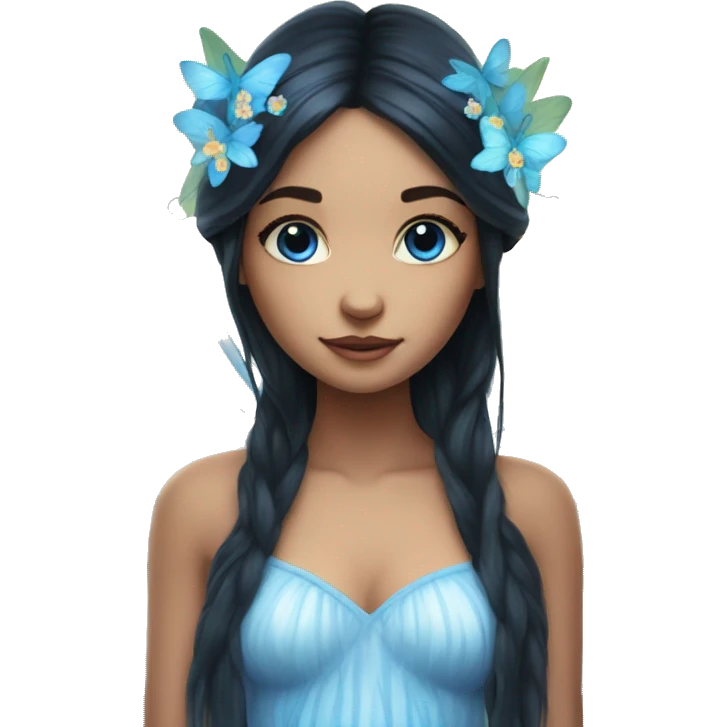 Dreamy pretty nature fairy with long black hair and blue eyes emoji