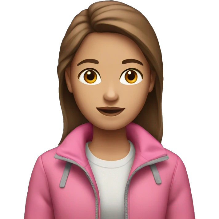 Girl with brown hair light skin and has a pink jacket on  emoji