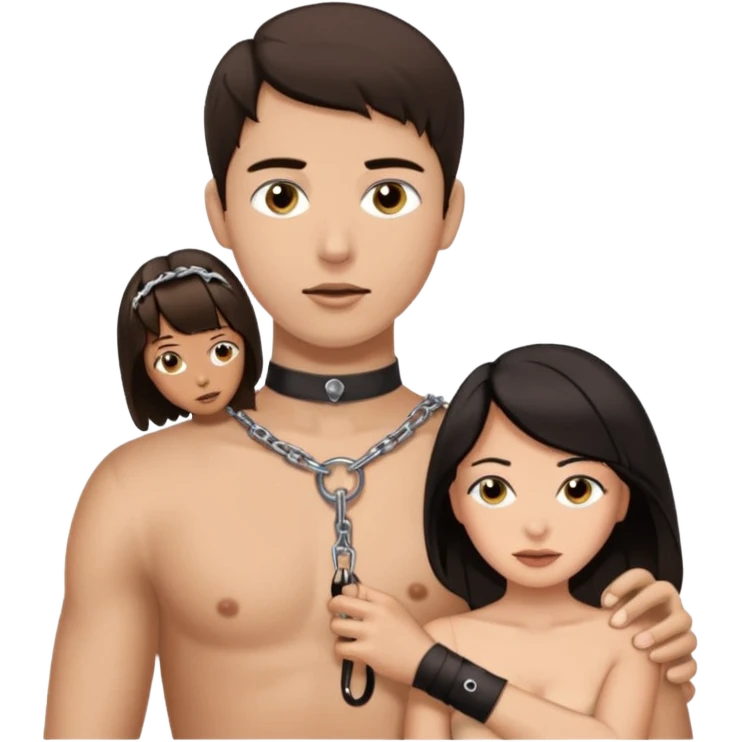 Brown hair Male submissive in chastity while tied down and is being pegged by a Hispanic femdom emoji