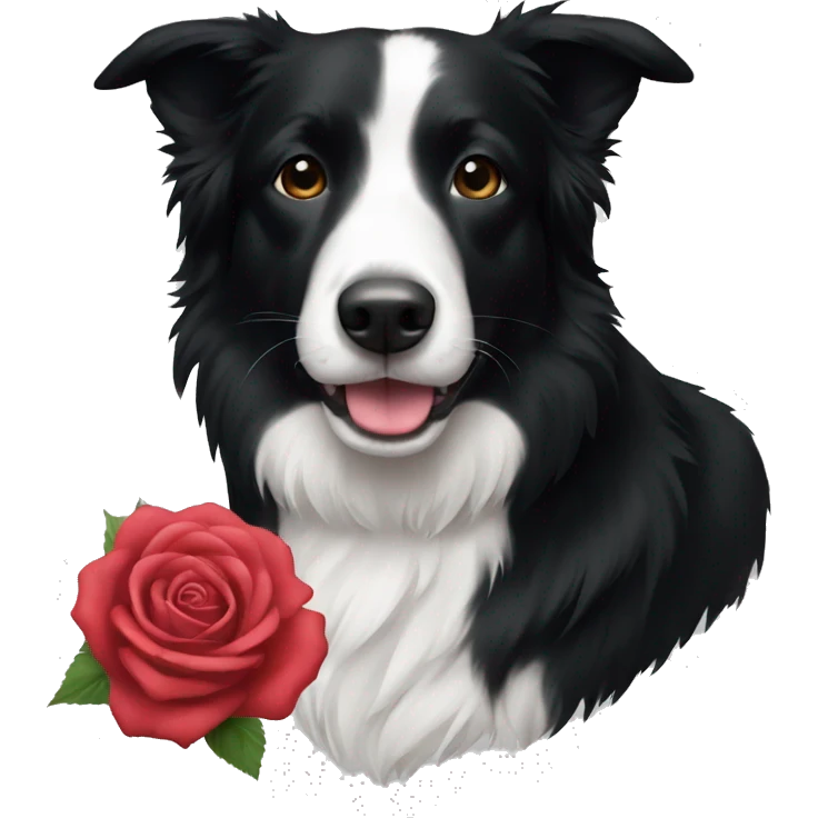 A rose black with a border collie emoji