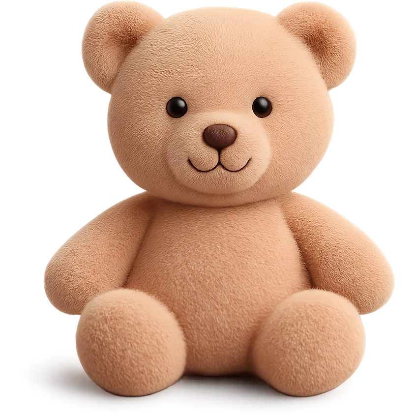 A cute teddy bear with soft plush fur, round ears, and a friendly smile. The bear has a stitched nose and gentle eyes. emoji