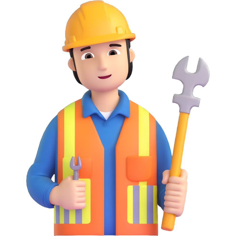 happy construction worker with hard hat and tools emoji