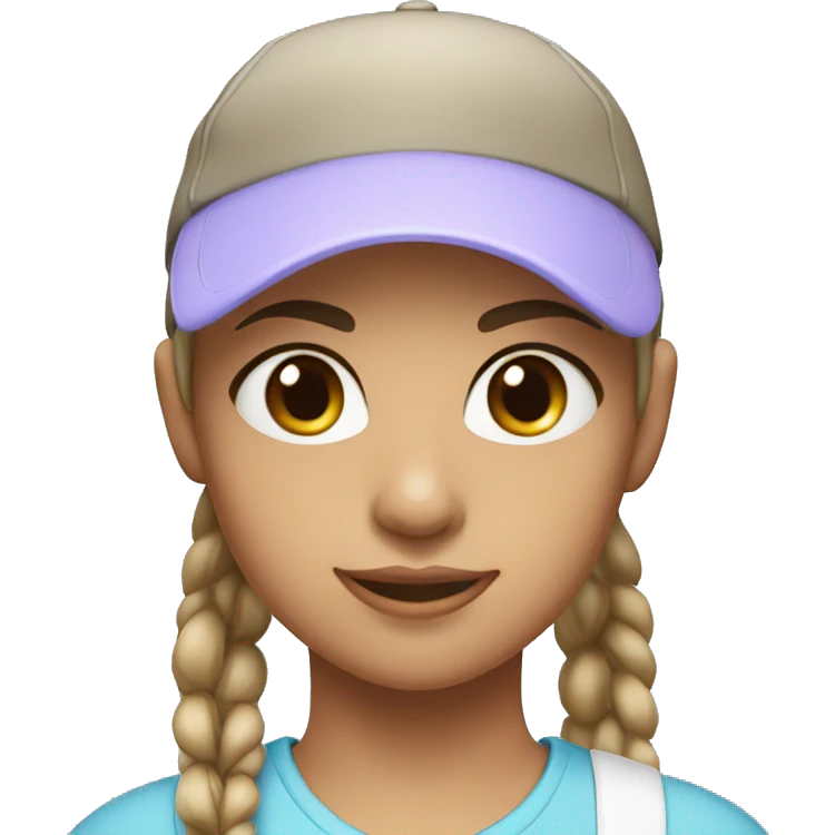 sporty girl with brown eyes wearing a pastel blue cap with hair tied emoji