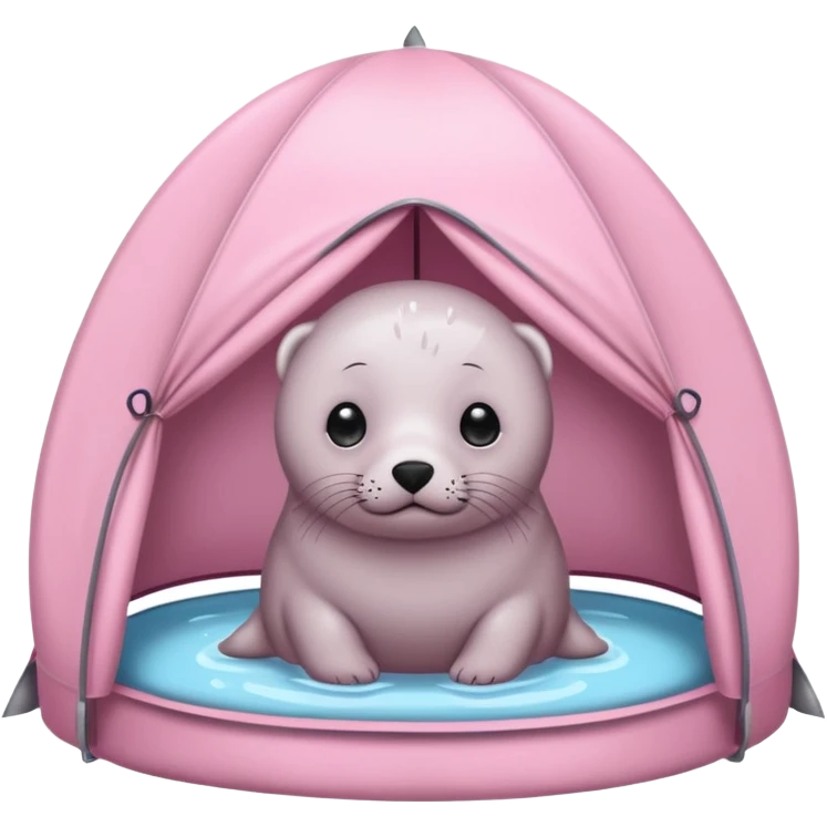 Gray Seal in a light pink tent  emoji