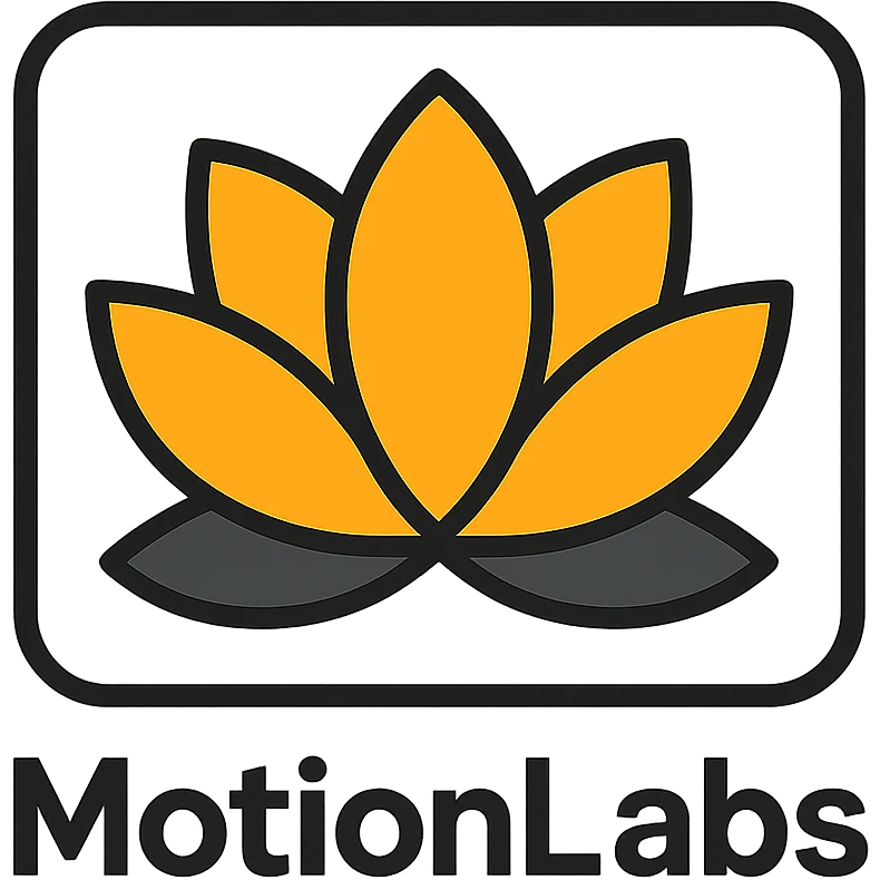 luxury logo for MotionLabs with geometric lotus symbol, colors #ffa31a, #292929, #1b1b1b emoji