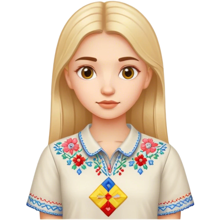 A Ukrainian girl in an embroidered shirt holds a diagram emoji