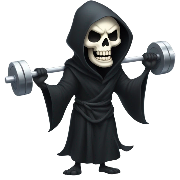 Laughing grim reaper with barbell emoji