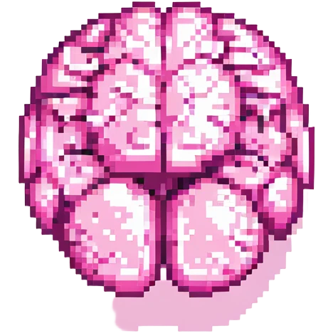 Change this 3D melting brain icon to pink color, keep it fully front facing with pixel art accents and shiny look, background transparent. emoji