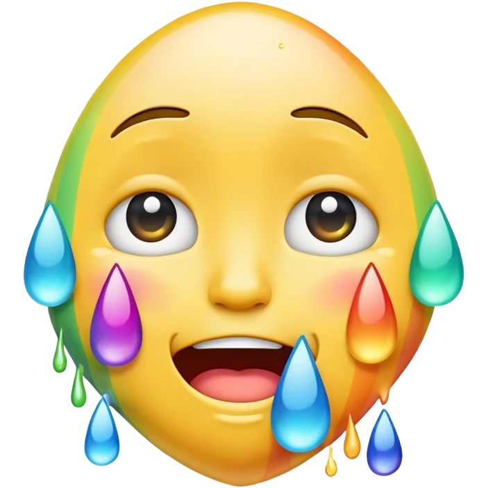 classic yellow crying face emoji with rainbow-colored tears emoji
