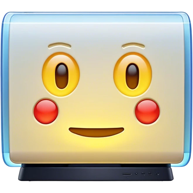 Clash of Clans aesthetic: Cinematic Playful PlayStation 3 Console Portrait Emoji, rendered in a 3D vector-style similar to standard emojis with minimal shading and bold, simplified shapes. A compact, distinct form with signature details, softly glowing with a cutting-edge console technology charm. Simplified yet unmistakably iconic, highly detailed and consistent, glowing with a soft radiance and high shine. Stylized with a touch of technological advancement and a soft glowing outline, capturing the essence of a beloved gaming relic with a friendly, playful manner! emoji