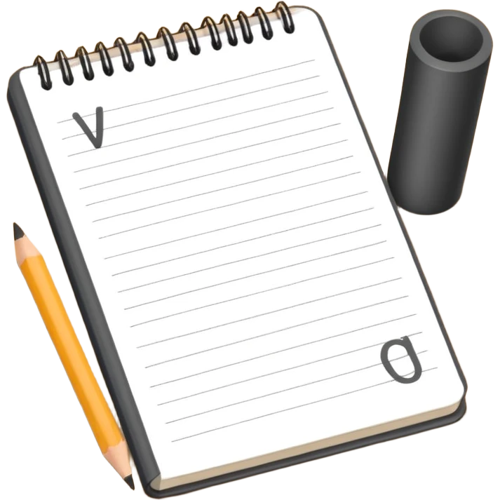 notebook with a pencil and English letters emoji