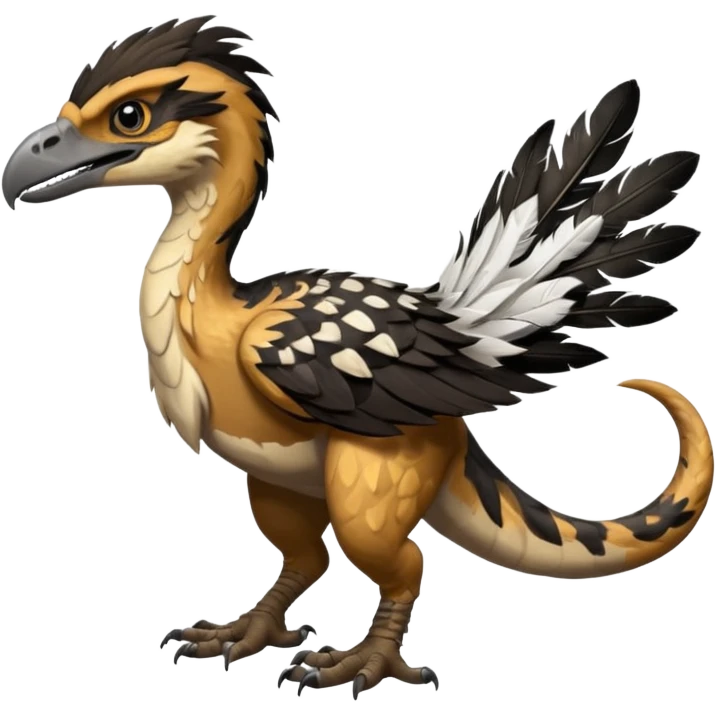 Utahraptor with a lot of feathers and white and black emoji