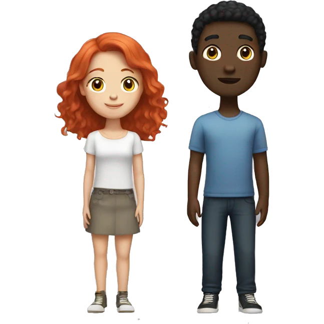a couple, the boy who is red-haired and white-skinned, and the girl with short black hair and dark skin emoji