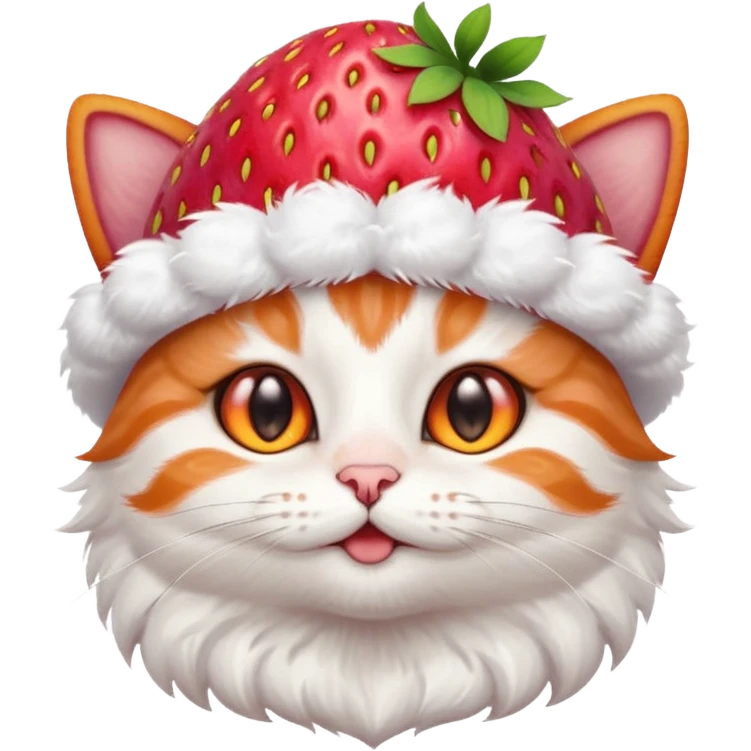 I want a cute cat with a strawberry hat emoji