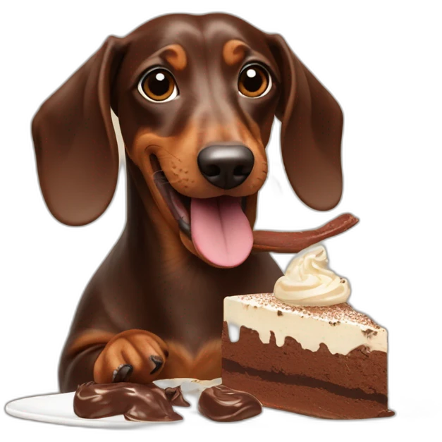 dachshund licking a mountain of chocolate cream emoji