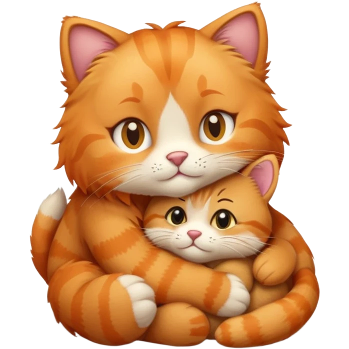 I want a female orange tabby cat snuggling with her favorite teddy bear emoji