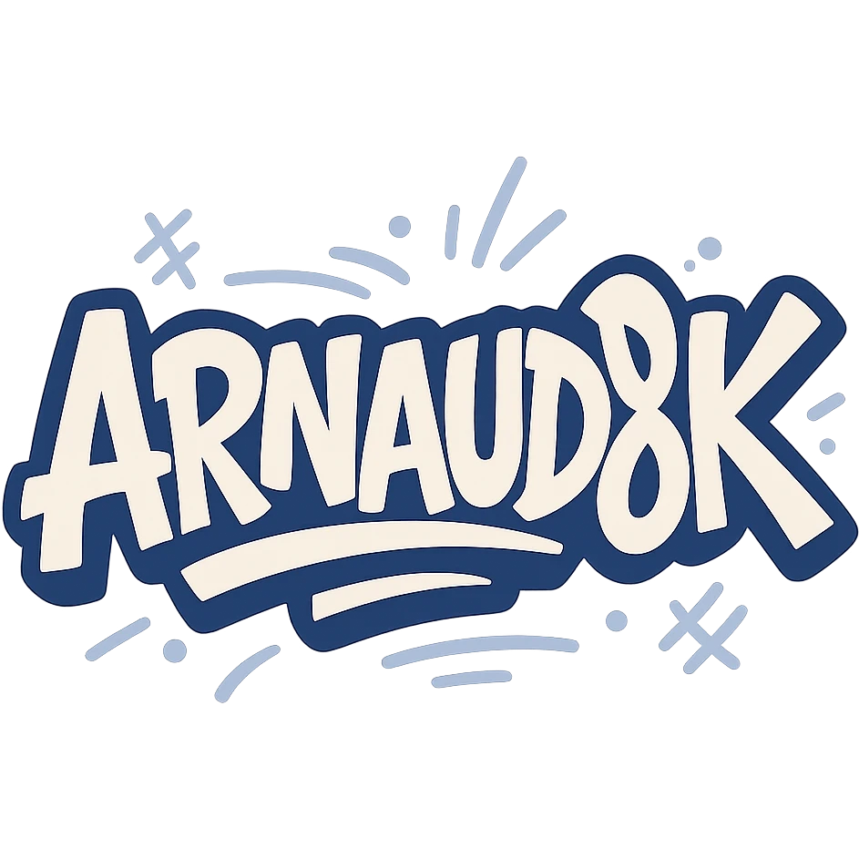 Logo 'Arnaud8K' in stylized graffiti lettering, urban energetic vibe, for young social media audience, no video elements emoji