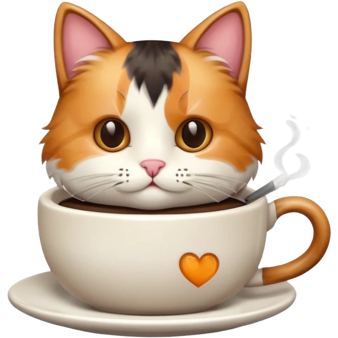 a cup of coffee with a cute cat sitting beside it emoji
