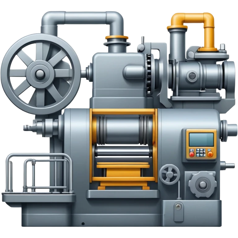 An icon featuring a giant machine tool in a factory, manufacturing machines. The design includes gears, mechanical parts, and a production line, representing the art of mechanical engineering and industrial design. Transparent background highlights precision engineering and manufacturing processes. emoji