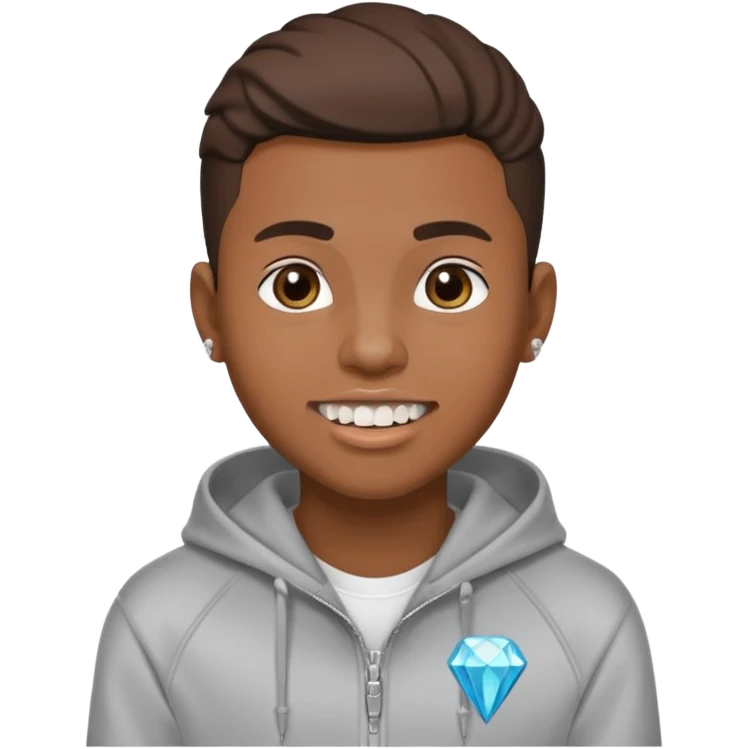 Black young guy who haves taper haircut ,zip hoodie and with a diamond grillz in her tooth emoji