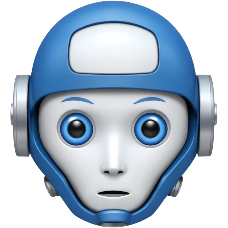 tête de robot cosmonaute bleu et blanc avec des yeux plié bleu style cartoon emoji