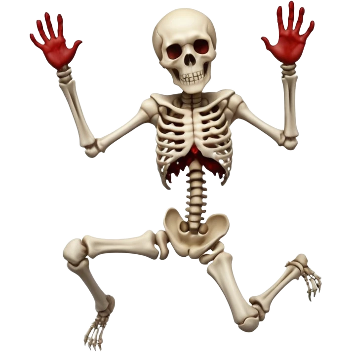 3D rotting corpse jumping in the air. In the style of your bloody skull art emoji
