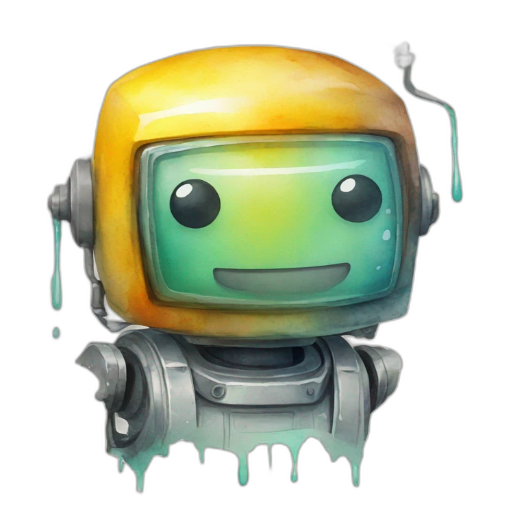 robô segurando uma aquarela de pintura emoji
