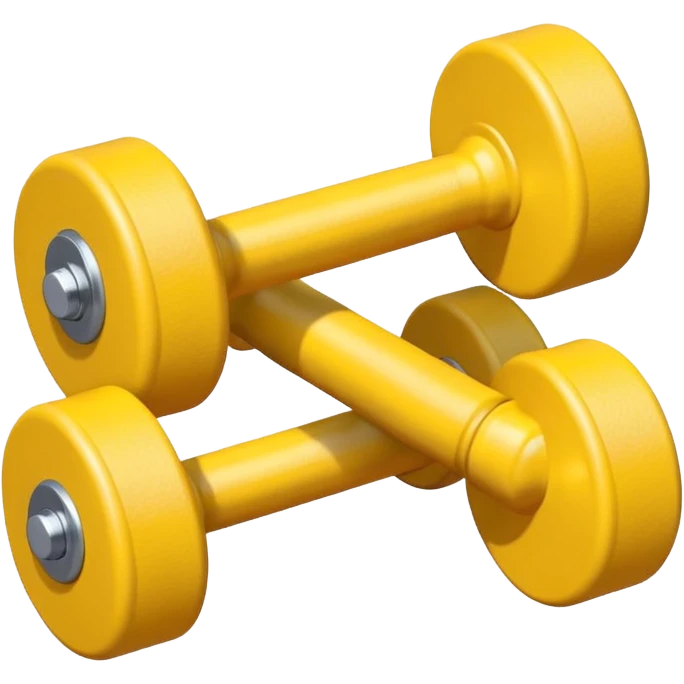 Generate a high-quality image of two cute, small yellow dumbbells for home workouts stacked in a cross shape on a plain white background, roun
 emoji