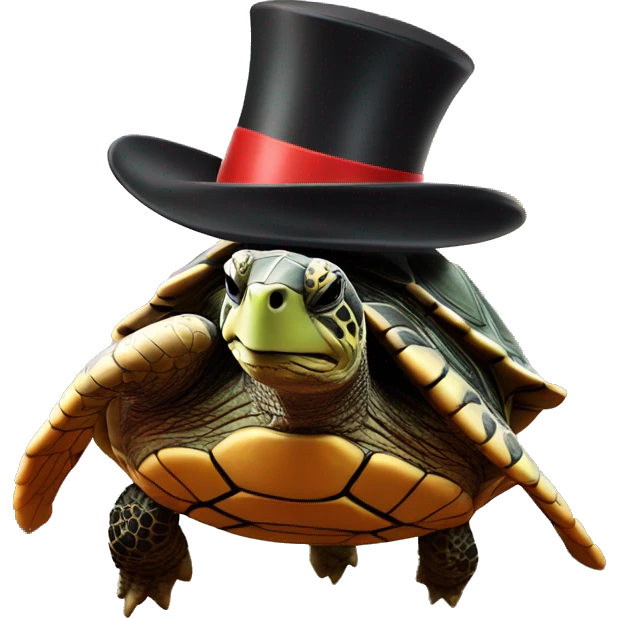 Turtle wearing a top hat flying over a volcano emoji
