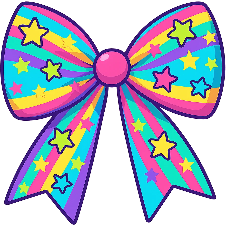 kpop fan bow with neon stripes and stars, fun and colorful emoji