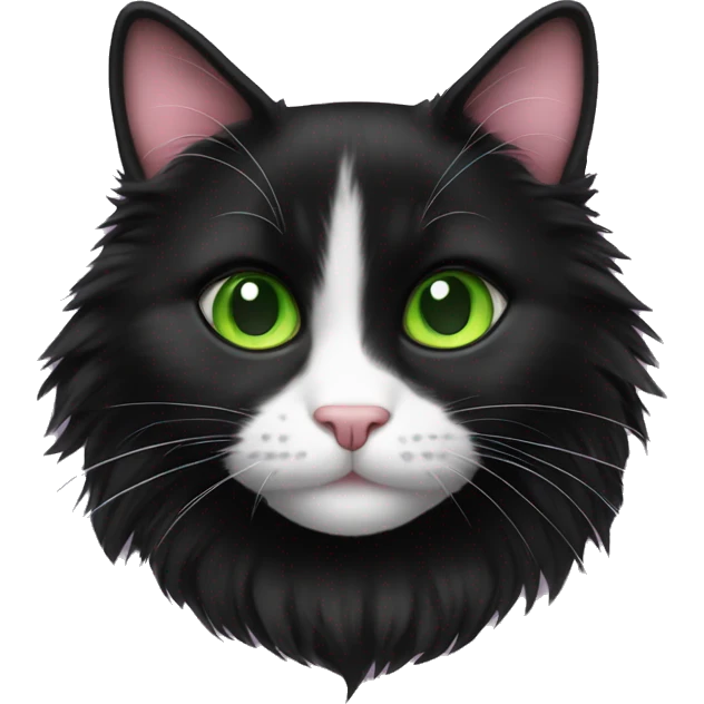 fluffy black tuxedo cat with green eyes and pink nose emoji