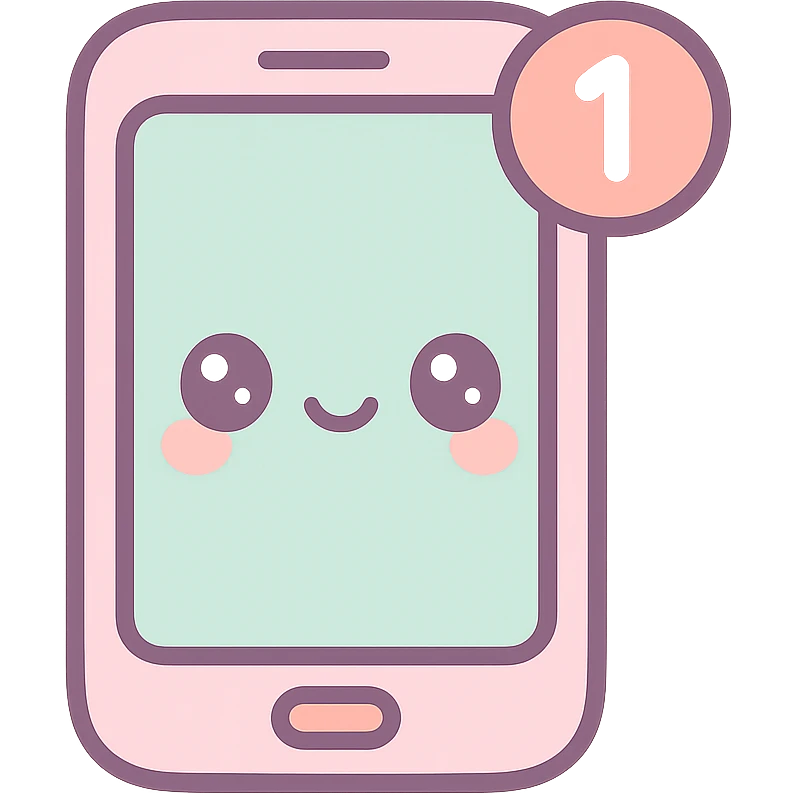 cellphone, kawaii chibi anime style, flat pastel colors, thick outlines, simple cute features, with a notification icon emoji