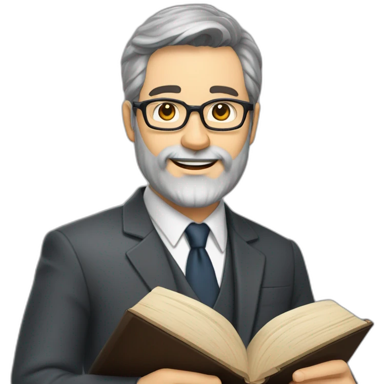 husband classy caucasian dark gray hair trimmed beard wearing business suit holding bible, with wife asian age 55 dark hair nurse uniform, no children emoji