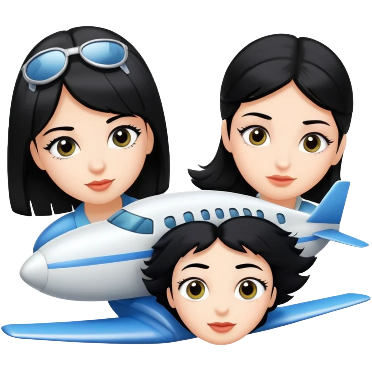 Two girls and 1 boy with black hair flying on a pair of eyelashes like an airplane but it’s just one big eyelashes  emoji
