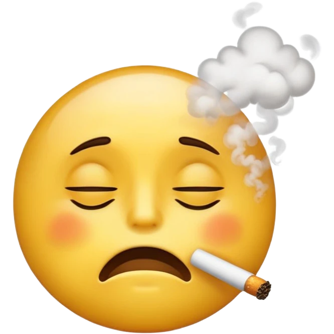 A normal yellow emoji blowing smoke while being eyes closed tired emoji
