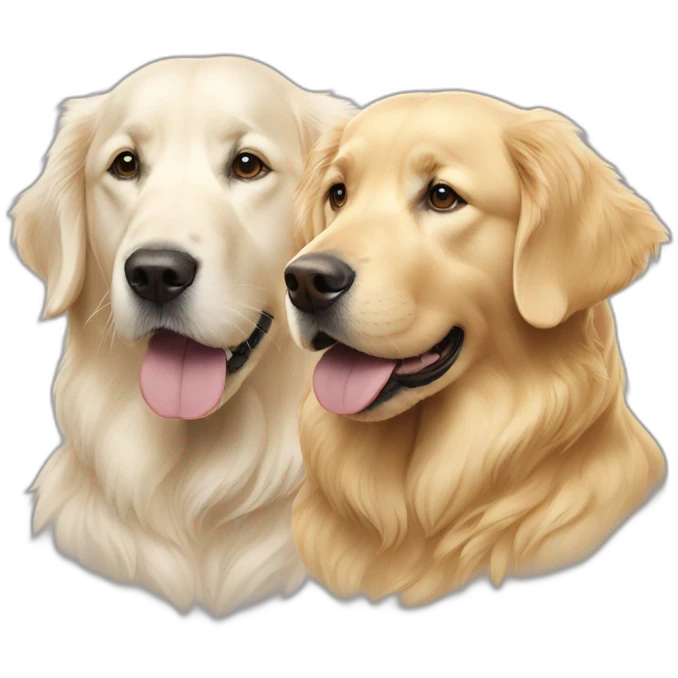 a pure white golden retriever, and a gold retriever side by side emoji